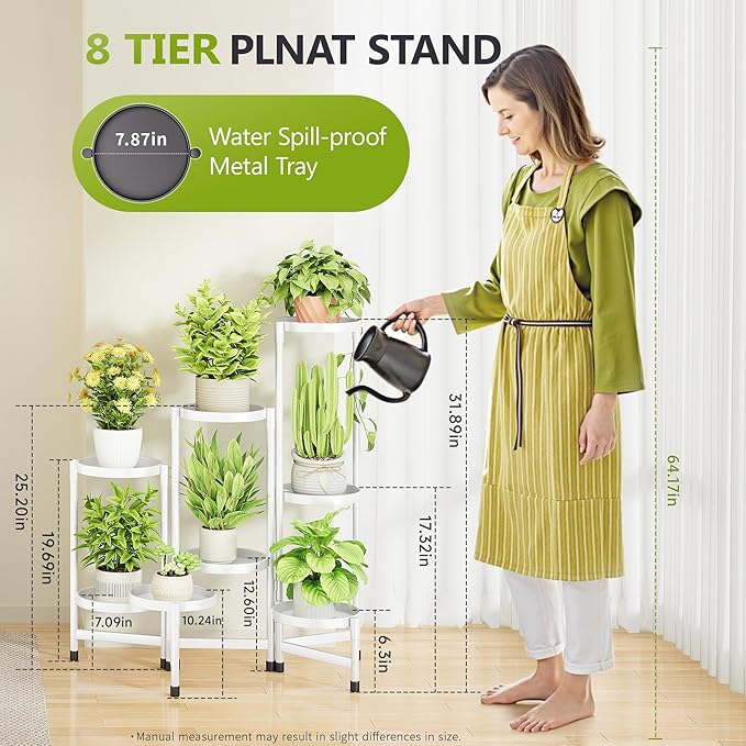 8 Tier Plant Stand Indoor, Tiered Plant Stand Outdoor for Multiple Plants, Corner Plant Shelf for Patio Balcony Porch Garden Living Room House,White