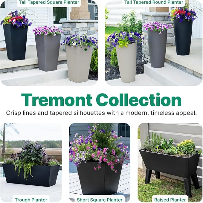 Step2 Tremont Tall Round Tapered Planter, 28" Tall 2-Pack, Indoor/Outdoor Plants, Efficient Drainage, Durable Resin, Dark Cedar