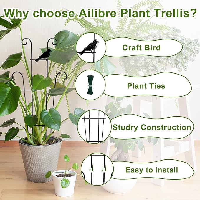 23in Plant Trellis Indoor, Trellis for Potted Plants with Bird, Garden Trellis Climber Support for Climbing Plants Pothos Hoya Vine