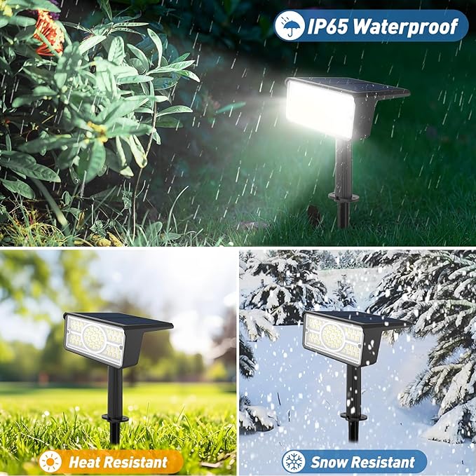 T-SUN Solar Spot Lights Outdoor, 8 Pack 49LED Landscape Spotlights, 2 Lighting Modes Auto ON/Off Solar Lights for Trees, Garden, Yard, Pathway, Driveway(White)