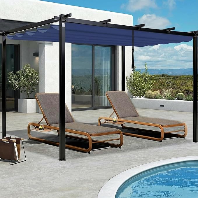 10' X 10' Pergola Shade Cover for Outdoor Retractable Durable Fabric Canopy Replacement Top Only, Sun Shade for Outside (Blue)