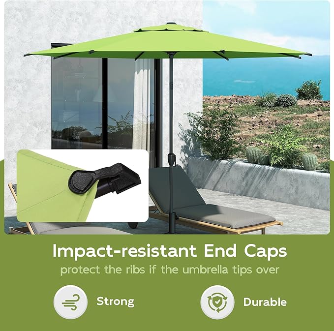 Abba Patio 9FT Lyon Outdoor Patio Umbrella Outdoor Table Umbrella with Crank Market Umbrella 8 Sturdy Ribs UV Protection Waterproof and Push Button Tilt for Garden Deck Backyard Pool,Lime