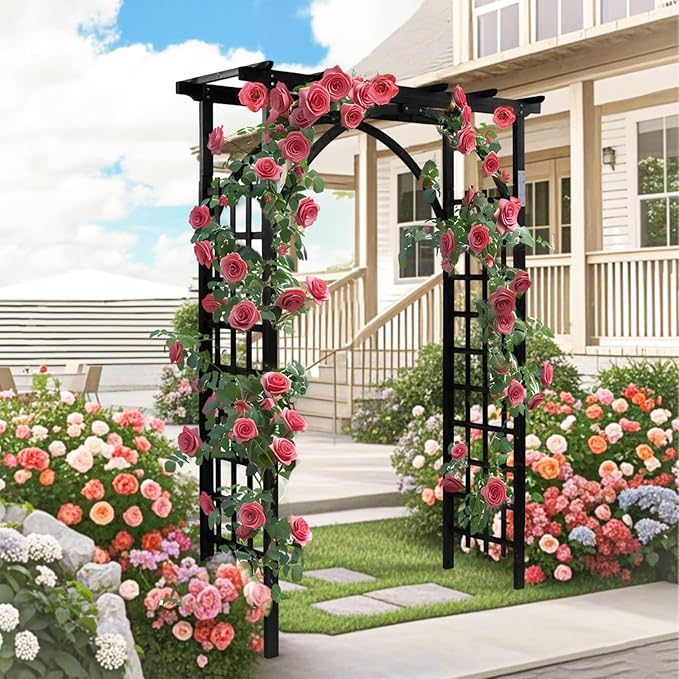 VINGLI 85in Wooden Arbor, Wedding Arch for Ceremony, Wood Trellis for Plant Climbing, Christmas Decor Pergola for Garden Backyard, Lawn (Black)