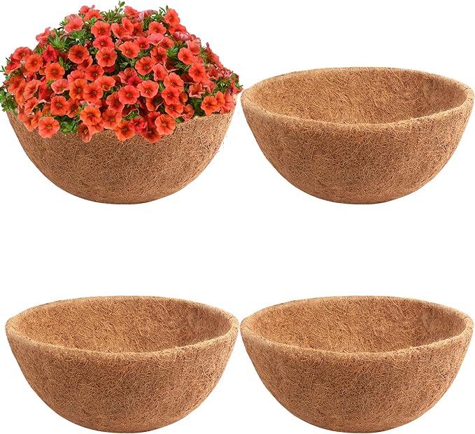 Y&M 4pcs 14“ Round Coconut Fiber Liner, 14'' Coco Liner Pre-Formed Replacement for Wall Hanging Planter Basket