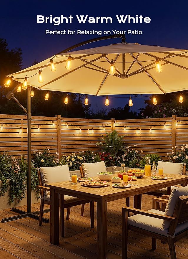 Brightown 100FT Solar String Lights Outdoor Waterproof, Patio Lights with Remote and 31+2 LED Shatterproof Bulbs, Dimmable & Timable, 3 Light Modes, Solar Lights Outdoor for Yard Camping Party Outside