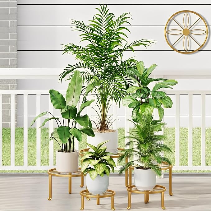 5-Pack Metal Plant Stand Indoor Anti-Rust Flower Display Stand Heavy Duty Rustproof Iron Corner Plant Holder, Round Pot Rack Shelf for Home Garden