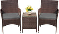 Devoko Patio Porch Furniture Sets 3 Pieces PE Rattan Wicker Chairs with Table Outdoor Garden Furniture Sets (Brown/Grey)