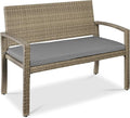 Best Choice Products Outdoor Bench 2-Person Wicker Garden Patio Benches Seating Furniture for Backyard, Porch w/Seat Cushion, 700lb Capacity - Cement Gray/Taupe