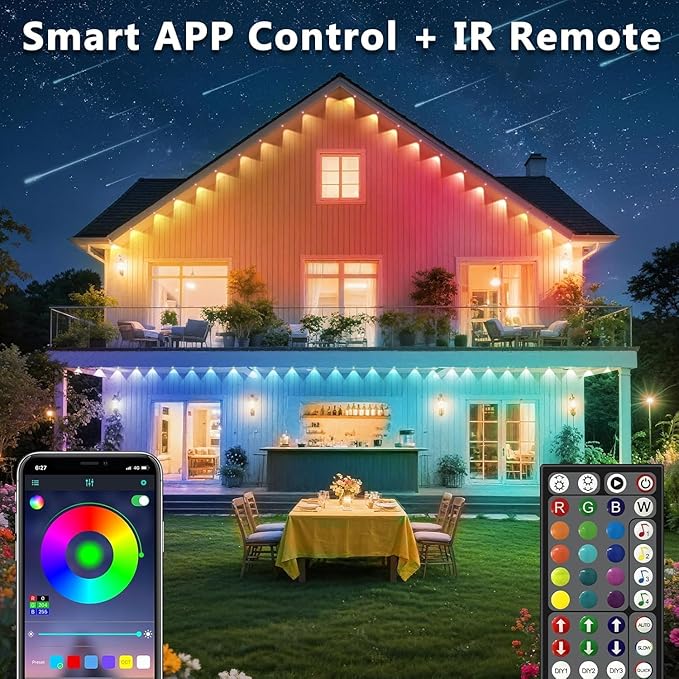 300FT/90M Permanent Outdoor RGB Lights, IP67 Waterproof Smart Eave Lighting, with App/Remote Control Eaves Light, DIY LED Scenes Modes for House Roof Decor,Party