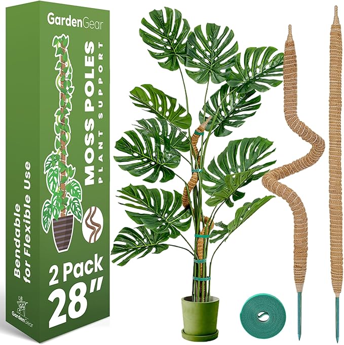 2 Pack 28 Inch Bendable Moss Pole Monstera Plant Support Stakes for Indoor Plants - Tall Moss Stick Trellis for Potted Climbers - Stem Support Accessories for Climbing Houseplants