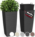 Mueller Janska M-Resin Heavy Duty Tall Planter, Indoor/Outdoor Grande Plant, Tree, Flower Pot, 2-Piece Set, 27.5”, Modern Design, Built-in Drainage, Dark Grey