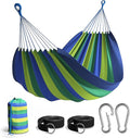 Sorbus Brazilian Double Hammock - Extra-Long 2 Person Portable Hammock Bed for Indoor or Outdoor Spaces - Hanging Rope, Carrying Pouch Included (Blue/Green Stripes)
