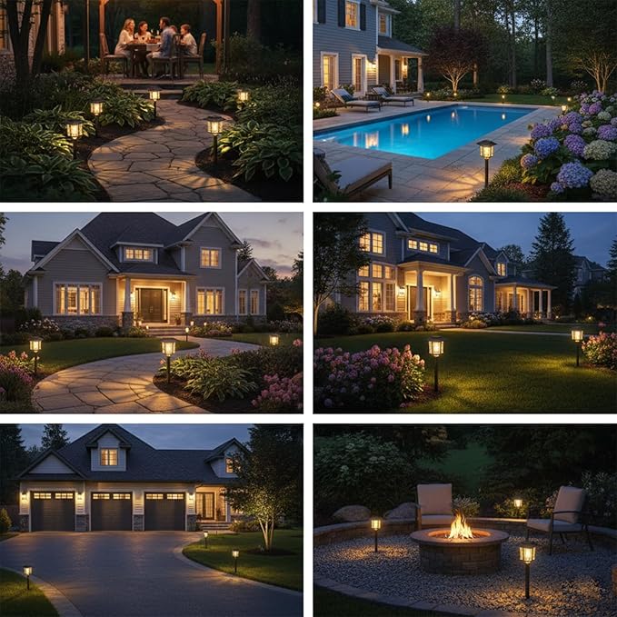XMCOSY+ Solar Pathway Lights Outdoor, 2-Tone LED Waterproof Garden Outdoor Lighting for Yard Stainless Steel & Glass Solar Powered Landscape Walkway Driveway Decor (4 Pack, Warm White)