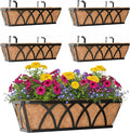 Window Deck Railing Planters Boxes with Coconut Liner, The Bottom Flat Window Boxes Planters Flower Boxes Metal Black Balcony Planter Railing Hanging for Outdoor Fence Porch Patio Lawn(4Pcs 30 Inch)