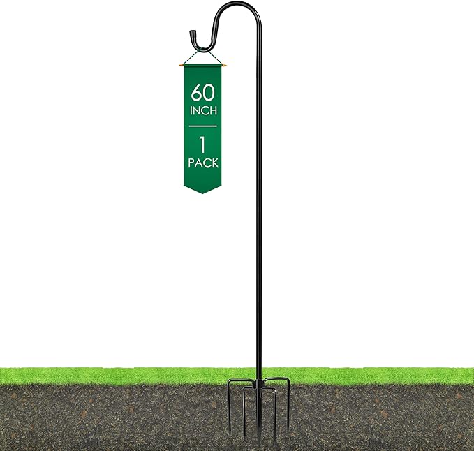 Ottsuls Shepherds Hooks for Outdoor - 60" Heavy Duty Bird Feeder Pole with 5 Prong Base, Adjustable Stand Hanger for Garden Plant, Hummingbird Feeder, Lantern Lights - Haning Wedding Decor (1 Pack)