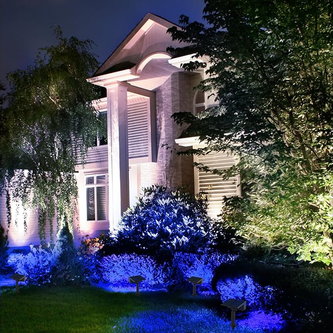 T-SUN Solar Spot Lights Outdoor, 4 Pack 49LED Landscape Spotlights, 2 Lighting Modes Auto ON/Off Solar Lights for Trees, Garden, Yard, Pathway, Driveway(Blue)