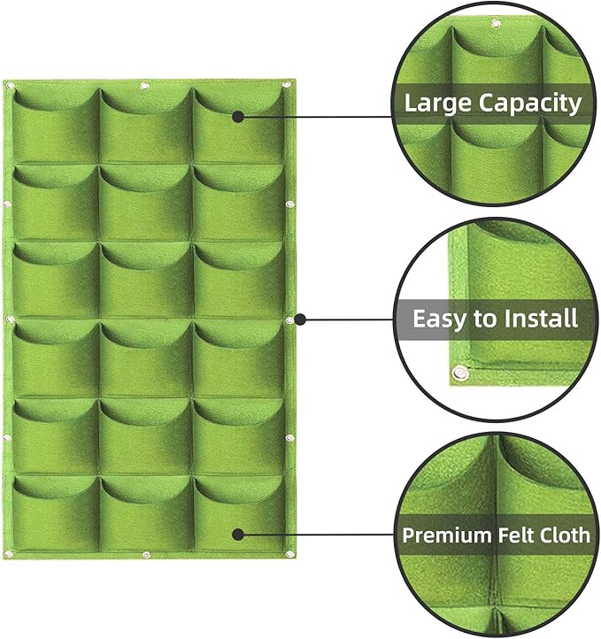 LITLANDSTAR Hanging Planter, 18 Pocket Vertical Wall Mounted Grow Bag, Modern Indoor Green Rectangular Planting Bag