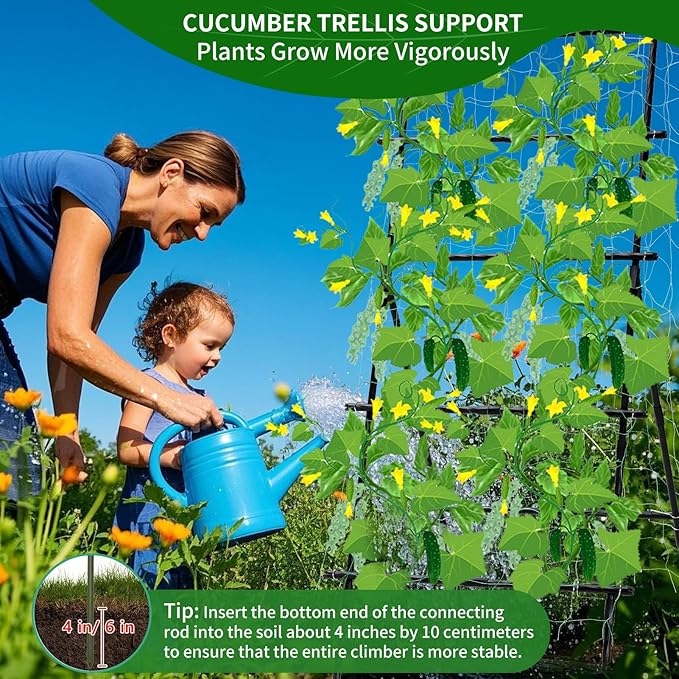 Lalahoni Cucumber Trellis, 6ft Tall Metal Garden Trellis for Climbing Plants Outdoor A-Frame Vine Plant Support for Vegetable Fruit Tomato Peas Beans Cucumber Trellis for Raised Bed