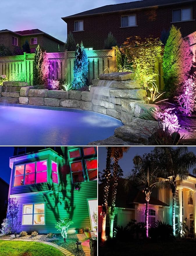 SUNVIE Christmas RGB Low Voltage Landscape Lights 12W LED Color Changing Landscape Lights Remote Control Waterproof Spotlights Outdoor Landscape Lighting for Yard Garden 16 Pack with Connector