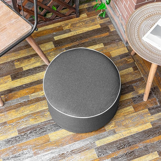 Outdoor Ottoman Outdoor Ottomans for Patio 19x12 Inches Modern Lightweight Foam Stuffed Pouf Outdoor Footstool Footrest Foot Stool Waterproof (Dark Gray)