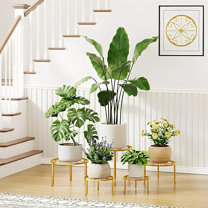 5 Pack Metal Plant Stand Home Flower Stand Shelf for Multiple Display Pot Holder Rack for Indoor Outdoor Round Short Plant Stand