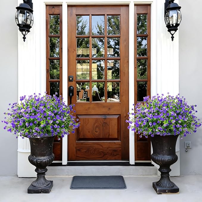 20 Bundles Artificial Flowers for Outdoors Fake Plastic Flowers UV Resistant Realistic Faux Plants Shrubs for Spring Summer Garden Porch Yard Patio Planter Window Box Home Decor, Purple