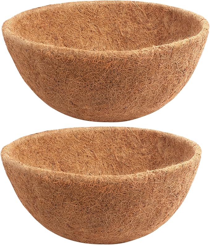 Y&M 2pcs 16“ Round Coconut Fiber Liner, 16'' Coco Liner Pre-Formed Replacement for Wall Hanging Planter Basket