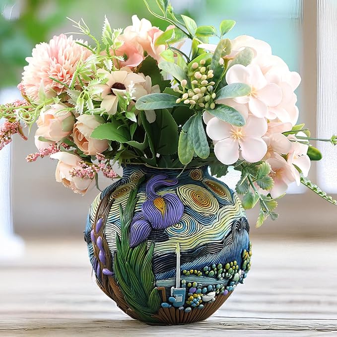 TOZLU Picasso Brutalist Beauty Face Flower Pot Ornaments Flower Pots Head Planter Pots Container Colorful Face Art Resin Flower Pot (Starry Night Flower Pot)