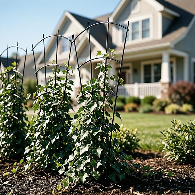 4 Pack 43'' Indoor Plant Trellis for Potted Plants Climbing Outdoor Metal Garden Trellis Houseplants Flowers Vine Ivy,Fan Shape, Black