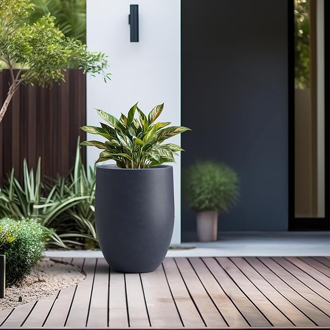 Kante 21.7 Inch Tall Concrete Planter, Large Indoor Outdoor Plant Pot with Drainage, Smooth Charcoal Finish with Painted Interior, Ideal for Porch, Home, Garden, Patio