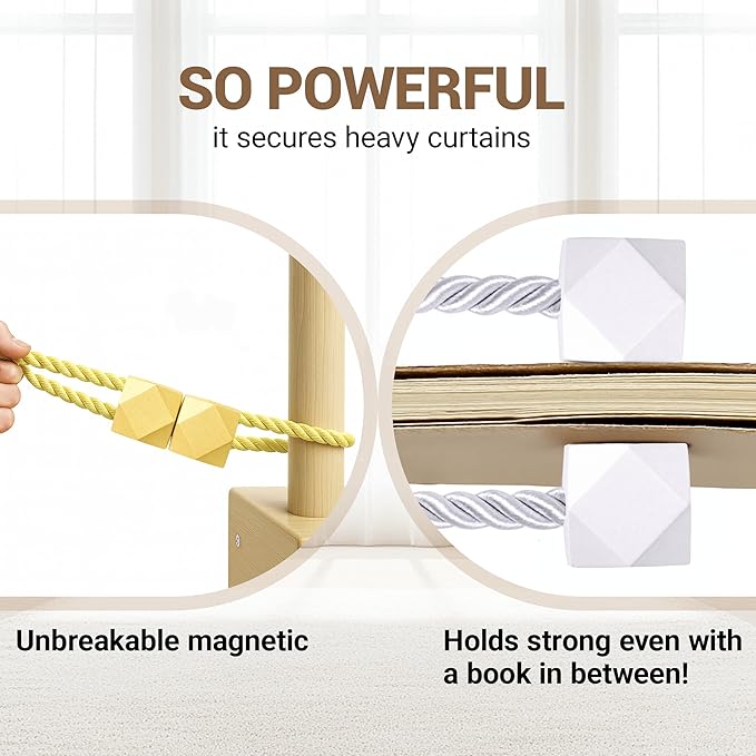 Hion Magnetic Curtain Tiebacks Golden 2pcs, Curtain Tiebacks Buckles Holdbacks Holders Hooks Clip for Home Bedroom Office Decorative Curtain