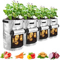 JJGoo Potato Grow Bags, 4 Pack 10 Gallon Potato Planter with Flap and Handles Planter Pots for Onion, Fruits, Tomato, Carrot - Grey