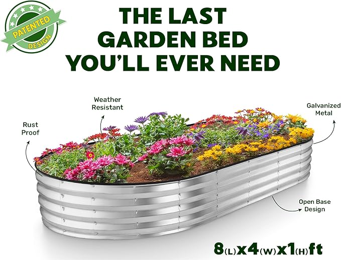 Plant & Plot Galvanized Raised Garden Beds Outdoor // 8×4×1 ft (2-Pack) Planter Raised Beds for Gardening, Vegetables, Flowers // Large Metal Garden Box // Patented Tool-Free Design (Silver)