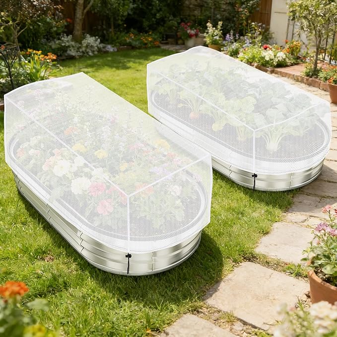 2 Pack Garden Netting for Raised Beds, 55.1" x 30" x 19.6" Garden Bed Insect Bird Netting Cover, Raised Garden Bed Plant Cover Mesh Pest Barrier Screen for Protecting Vegetables Fruits Flowers