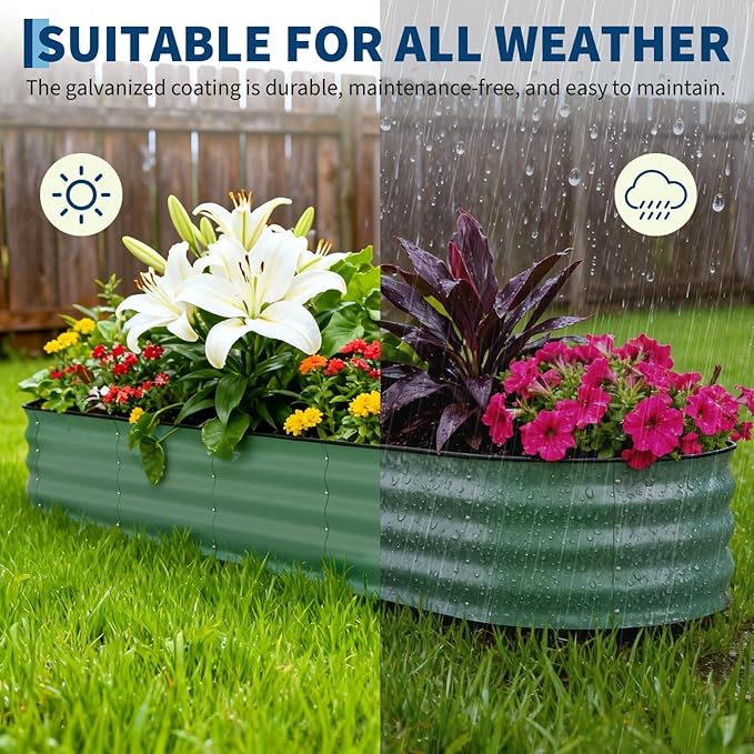 Garvee 4 Pack Galvanized Raised Garden Bed, 8x2x1.5 ft Metal Planter Box for Flowers Vegetables, Rust-Resistant Raised Garden Beds for Gardening, Easy Assembly Outdoor Garden Box & Planters, Green
