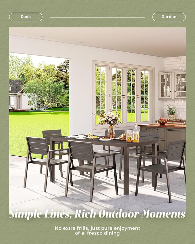 5-Piece Outdoor Dining Set, Aluminum Dining Table Set for 4, Patio Table and Chairs Set with Umbrella Hole, All Weather HDPS Outdoor Table and Chairs for 4 (Charcoal)