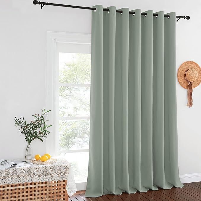 NICETOWN Sage Green Blackout Curtains for Bedroom/Living Room 132 Inch Length - Thermal Insulated Room Darkening Grommet Top Window Curtains (100 by 132 - Inch, 1 Panel)