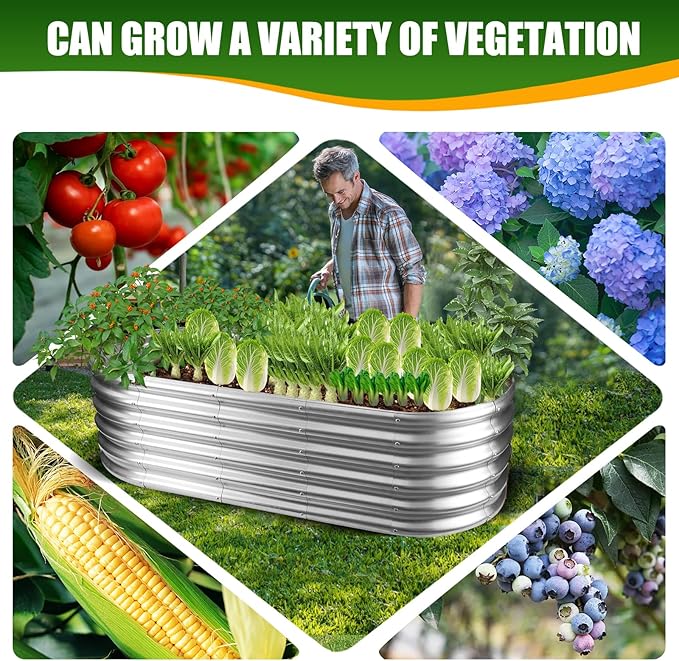 17" Tall Elevated Oval Metal Raised Garden Bed - 5ft x 2ft in Size and 0.8MM Thick Durable Planter Bed/Box for Vegetables Flowers Succulent at Patio/Garden Outdoor (Silver, 5X2X1.4 FT)