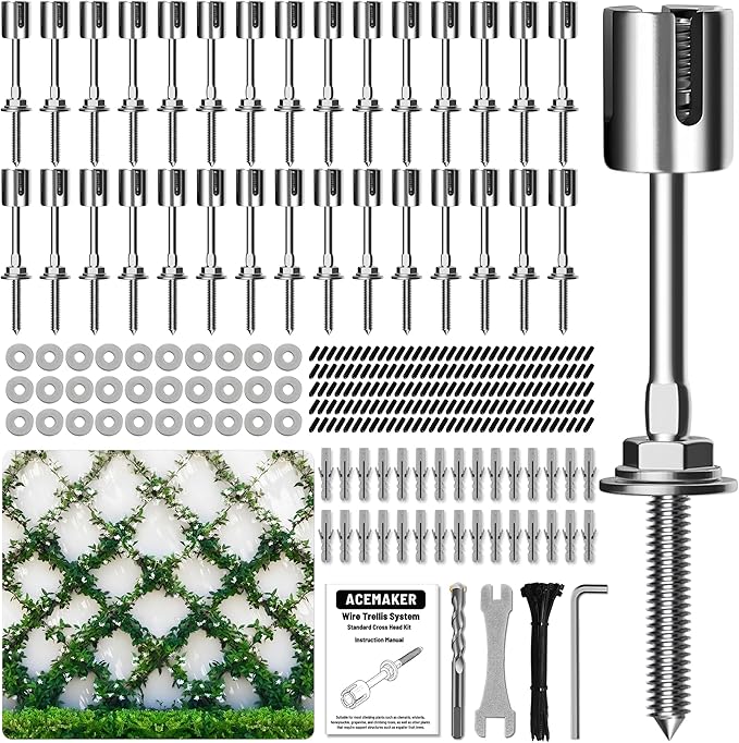 Wire Trellis for Climbing Plants Outdoor, 30-Set Wall Trellis Kit, T316 Espalier System for Fence and Garden DIY Projects (Hubs Only, Without Cable)