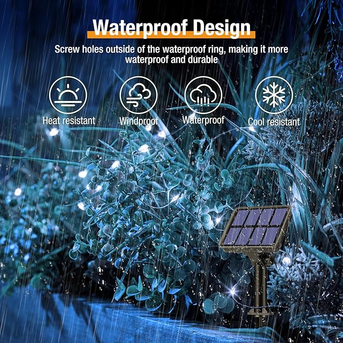 btfarm 6-Pack Solar String Lights Outdoor, 480LED 198FT Solar Fairy Lights Waterproof 8 Modes Copper Wire Solar Powered Twinkle Lights for Outside Garden Tree Christmas Wedding Party Decor, Cool White