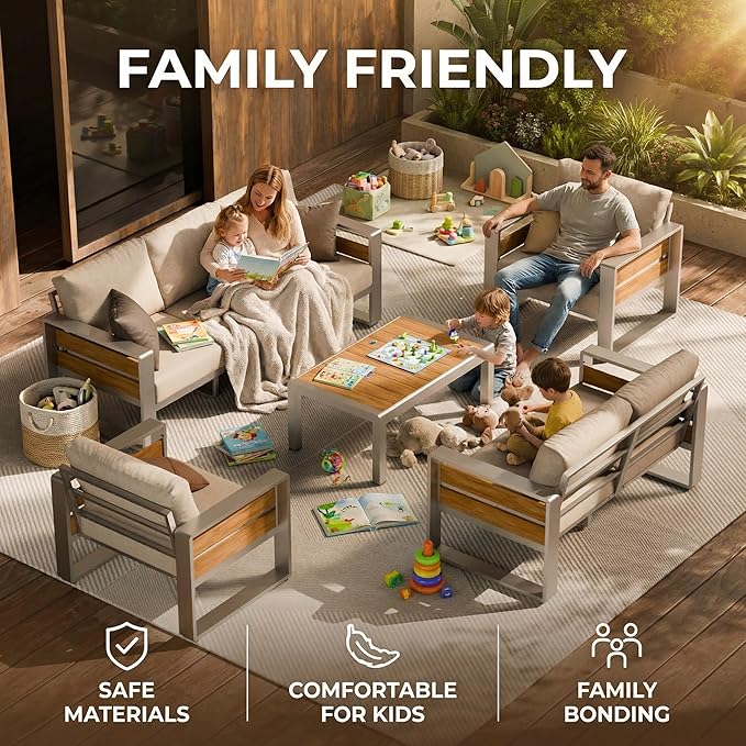 ZANDOR Aluminum Outdoor Patio Furniture - 1 Pcs 3-Seat and Coffee Table, All-Weather Metal Modern Outside Furniture with Washable Thick Cushion for Garden/Backyard/Porch, Silver