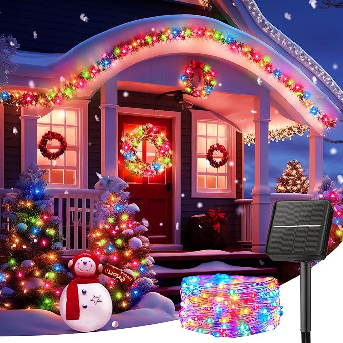 Minetom Solar String Lights for Outside, 33Ft 100 LED Outdoor Solar Fairy Lights, 8 Modes Balcony Lights for Tree Patio Christmas Party Wedding Decor 4PC