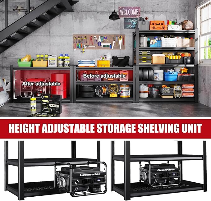 Set of 4 Garage Shelving-3500 lbs 5 Tier Storage Shelves,Adjustable Heavy Duty Metal Shelving Unit and Storage Large Wire Rack,Utility Steel Shelf for Warehouse Industrial Pantry Basement -72"x59"x20"