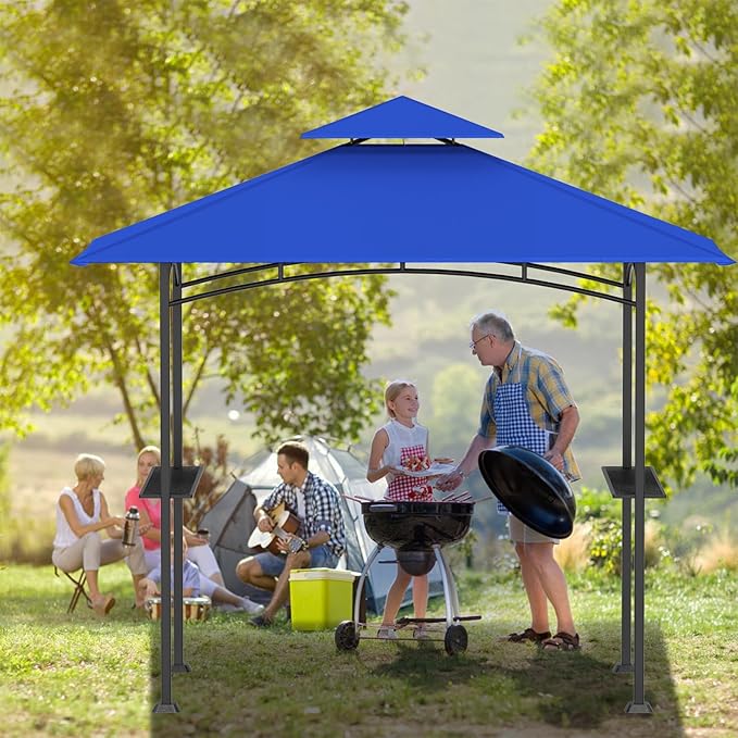 Grill Gazebo Replacement Canopy Top - 5'x8' Outdoor BBQ Tent Roof Cover Double Tiered Outdoor Grill Shelter Fit for Model L-GG001PST-F (Blue)