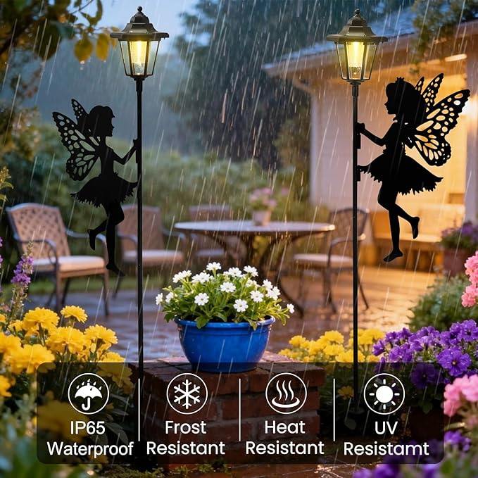 ZKLiLi Fairy Solar Garden Light,Outdoor Garden Fairy Decor Waterproof Large Hanging Lantern Lights Decorations for Patio Yard Porch Lawn Pathway Statues Outdoor Decor Gifts（Warm Light）