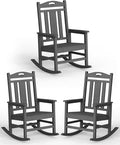 Ciokea Oversized Outdoor Rocking Chairs Set of 3, 380lbs Heavy-Duty Large Patio Rocker, High Back Cozy Porch Chairs, Weather Resistant Patio Rocking Chairs for Outside, Fire Pit, Deck, Dark Grey