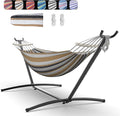 Double Hammock with Space-Saving Steel Stand, 2 Person Heavy-Duty Hammock for Garden, Yard or Outdoor, 600lbs Capacity, Coffee