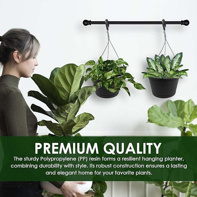 10in Euro Hanging Planters for Indoor Plants 2 Pieces 10inch Hanging Planter with (2) 40cm Hooks, Self Watering Indoor Outdoor Hanging Pots with Drainage Holes and Removable Drip Tray