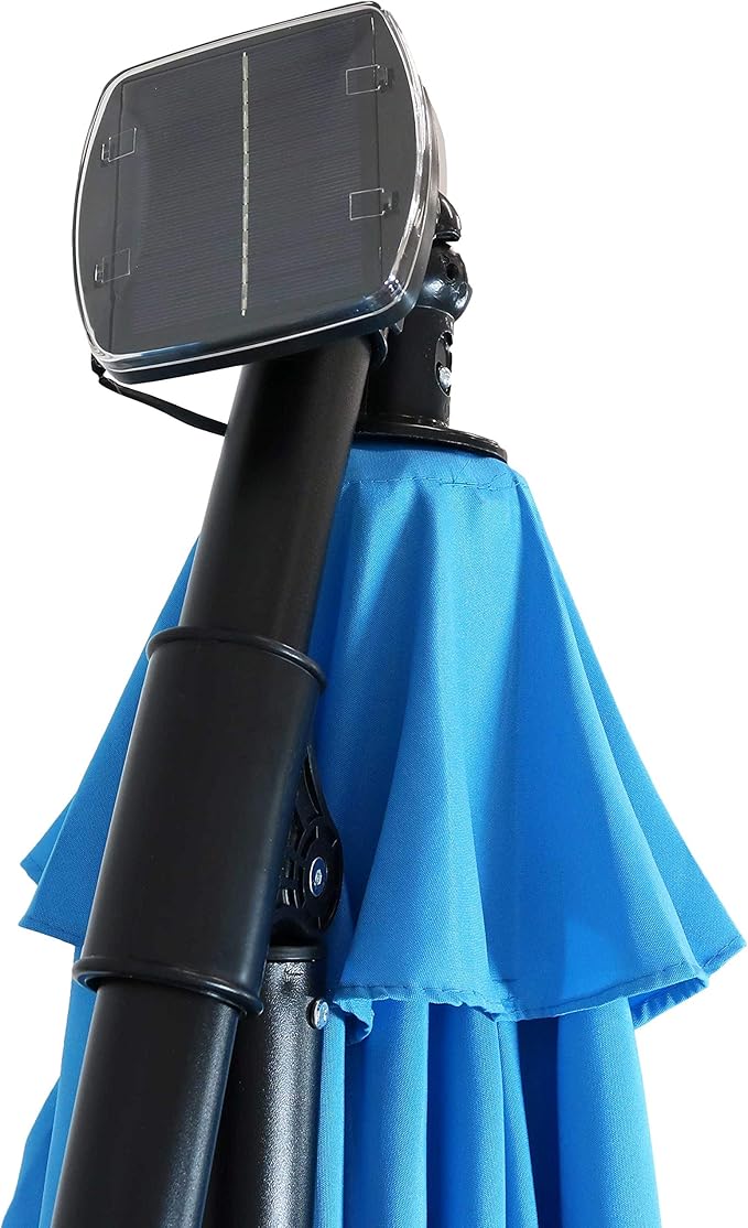 Sunnydaze 10' Solar Offset Patio Umbrella - Solar Cantilever Umbrella Outdoor with LED Lights - Polyester Shade, Air Vent, & Cross Base