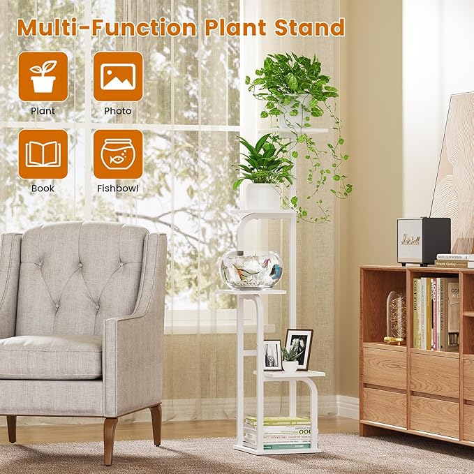 5 Tier Plant Stand Indoor, Plant Shelf for Multiple Plants, Flower Pot Holder Shelf, Planter Display Rack for Patio Garden Balcony Living Room Bedroom Decor, White